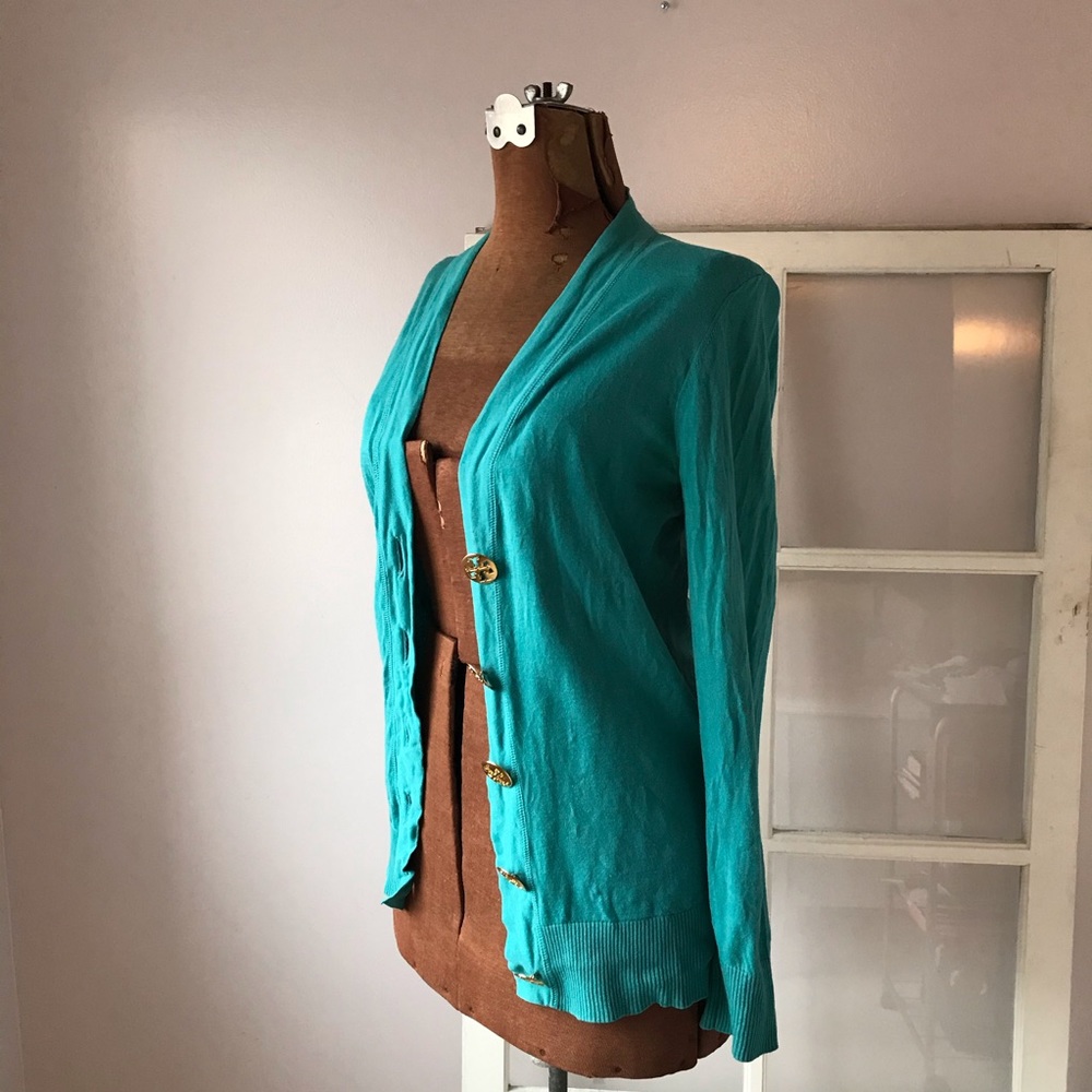 Tory Burch turquoise colored cardigan - Picture 2 of 7